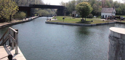 The natural river course was blocked by this stone arch dam