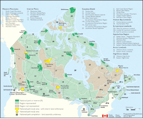 Figure 1 represents the National Parks of Canada System Plan