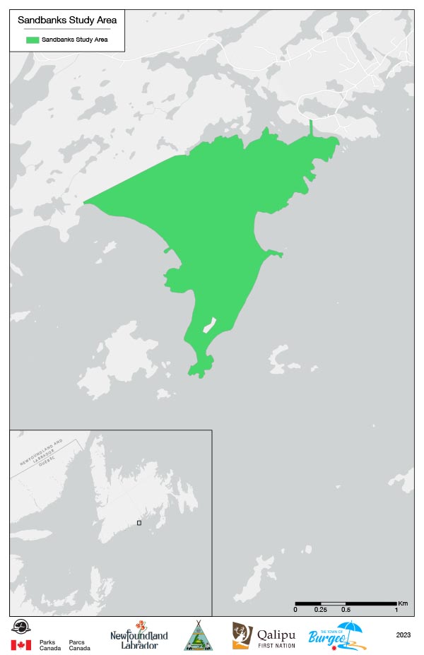 Feasibility assessment study area for the proposed national park in the South Coast Fjords of Newfoundland. Text version follows. 