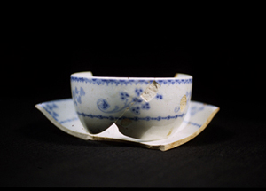 Vitrified White Earthenware tea cup and saucer from the Jones Falls lockmaster's house, Rideau Canal NHSC (Ont.).