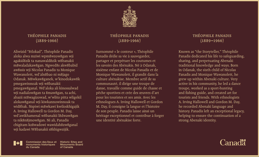 Commemorative plaque - Theophile Panadis (1889–1966) National Historic Person