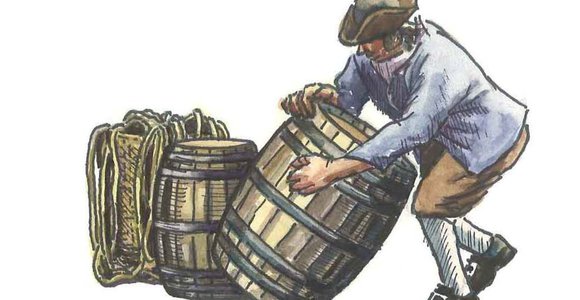 Painting of man with barrels, Ryan Premises National Historic Site