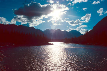 Bow River surrounded by mountains