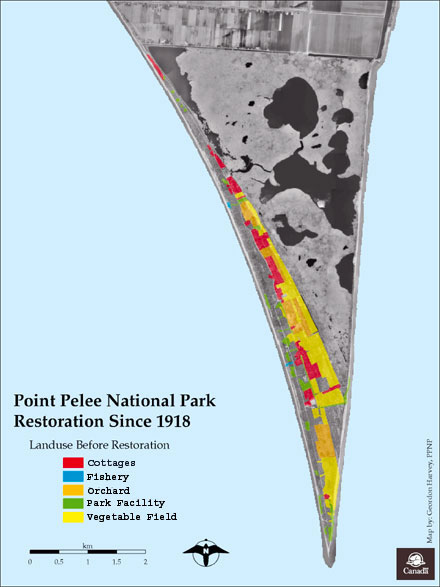 Map of Point Pelee depicting land use before restoration