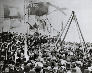 black and white photo of a large crowd of people