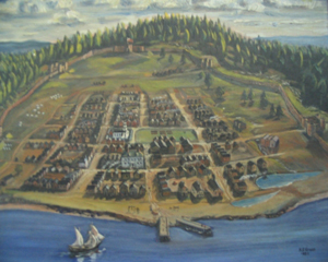 Image of oil painting depicting early fortification on Citadel Hill