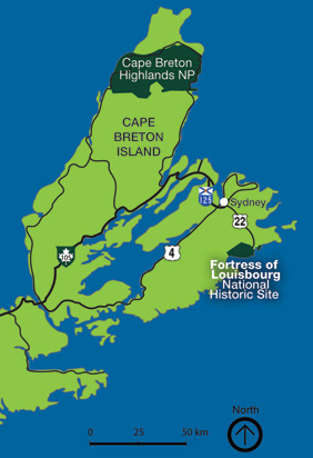 Regional locator map for the Fortress of Louisbourg National Historic Site