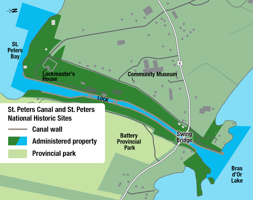 A map of  St. Peters Canal National Historic Site