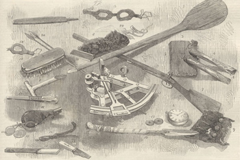 Illustration of personal and nautical items.