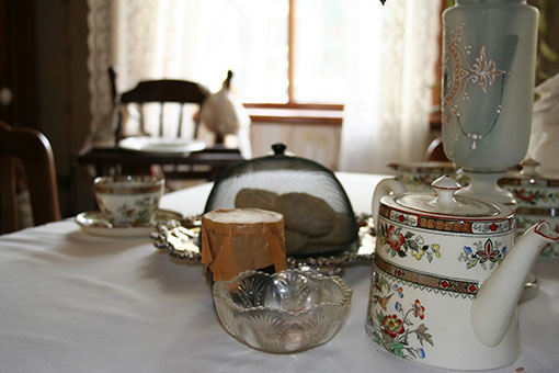 Historic plates set on a table