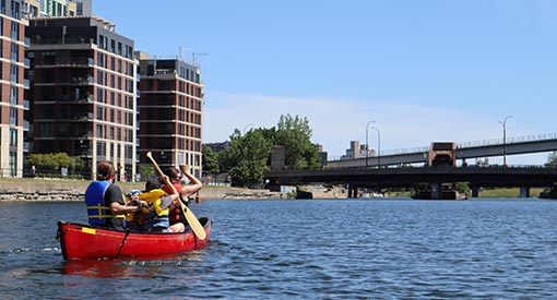 Paddle a canoe on the Lachine Canal.