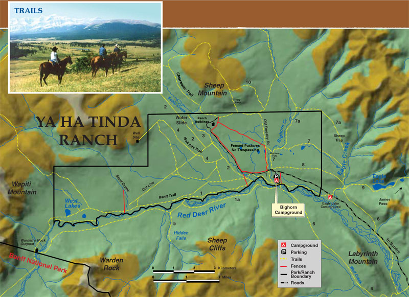 map with trails around the Ya Ha Tinda ranch