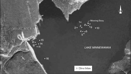 Dive sites on Lake Minnewanka