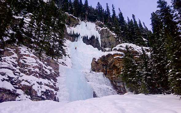 Ice climbers on Louise Falls at the back of Lake Louise
