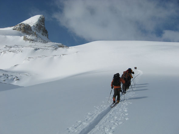 The Wapta Icefields straddling Banff and Yoho National Parks is a popular ski mountaineering destination.