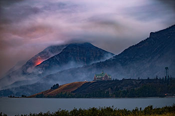 Kenow Wildfire burning in Waterton Lakes National Park