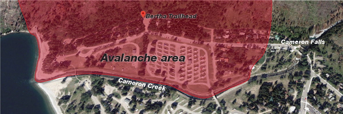 Map indicating area impacted by Bertha-Townsite avalanche area voluntary restriction.