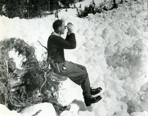 Peter Schaerer using inclinometer to measure the angle of a slope