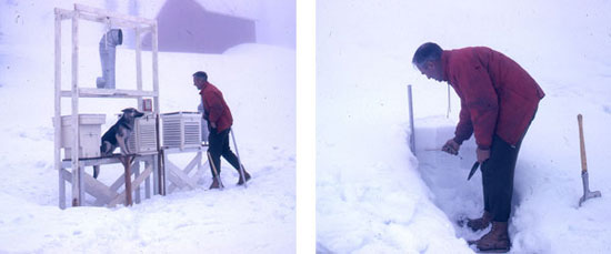 Noel Gardner monitors snow on Mount Fidelity, 1962