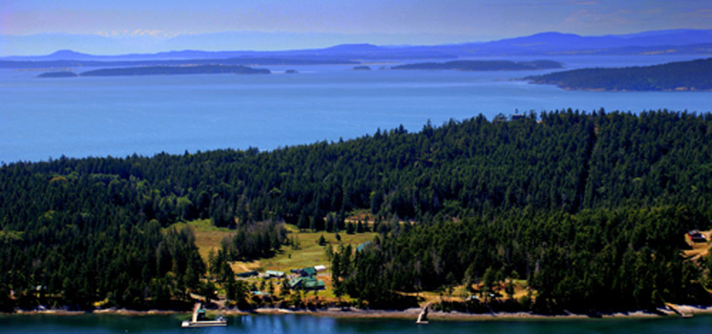 A bird's-eye view of South Pender Island and Mt. Norman