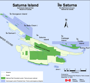 Map of Saturna Island and surroundings