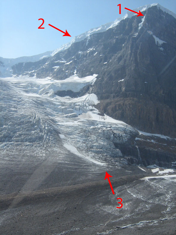 1. The top of the ice climbing route, “Slipstream”.
