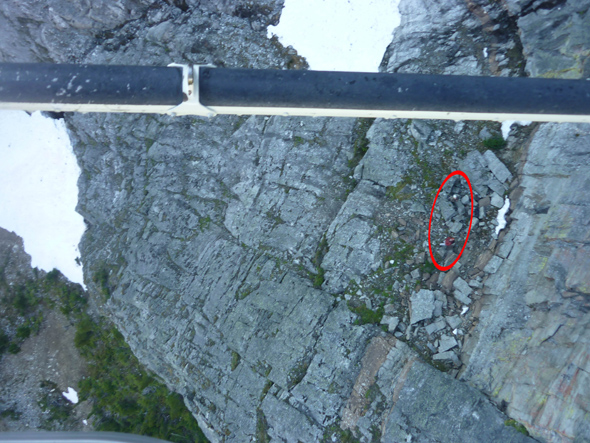 This is an aerial view of the climbers looking straight down during scene surveillance. 
