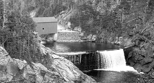 Archive image of the dam on the Point Wolfe River