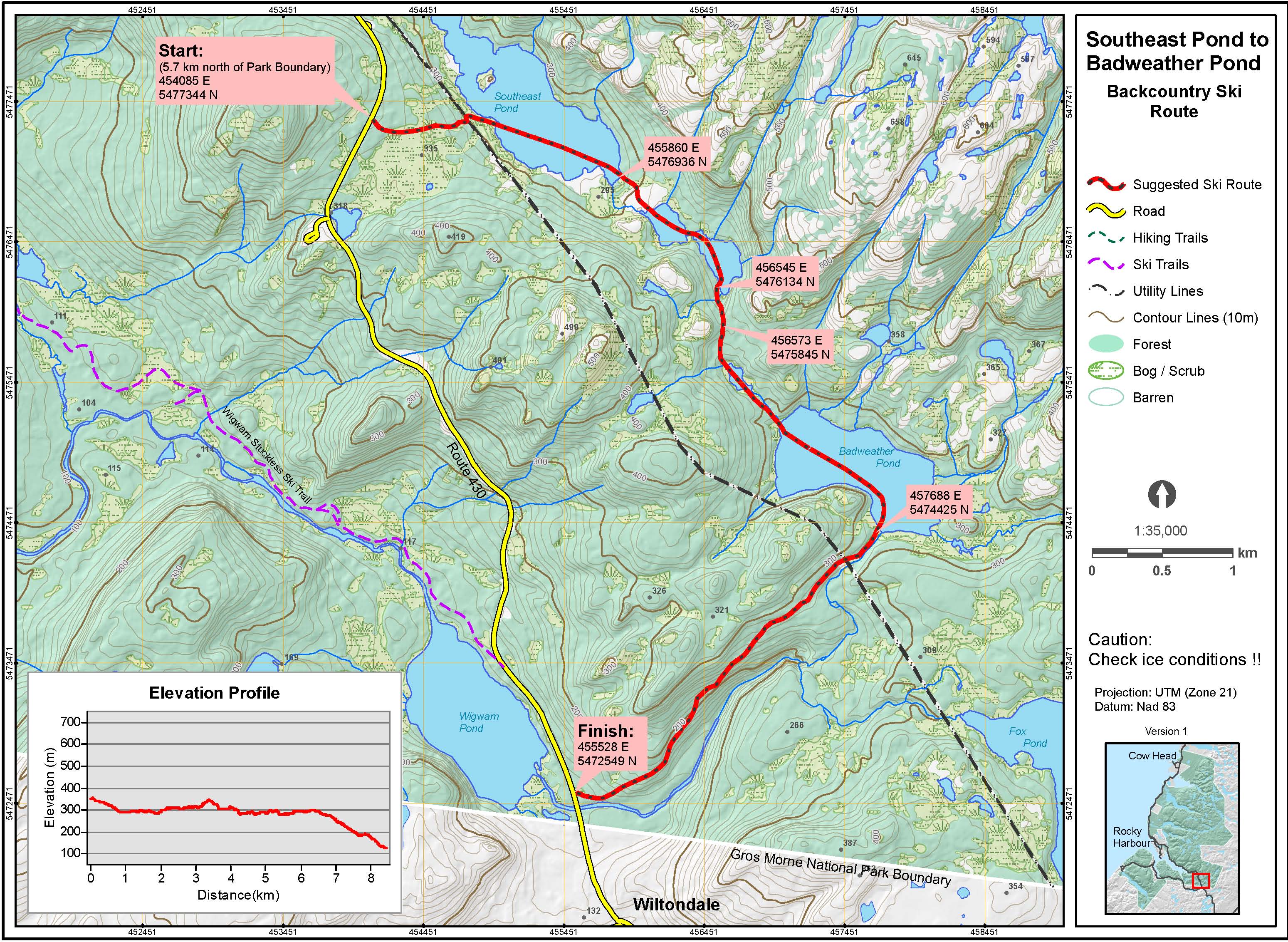 Badweather Pond to Southeast Pond map