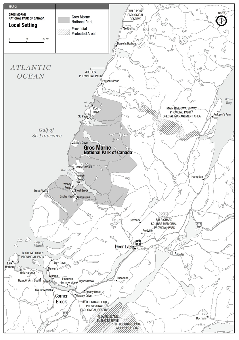 A map of the local setting of Gros Morne National Park