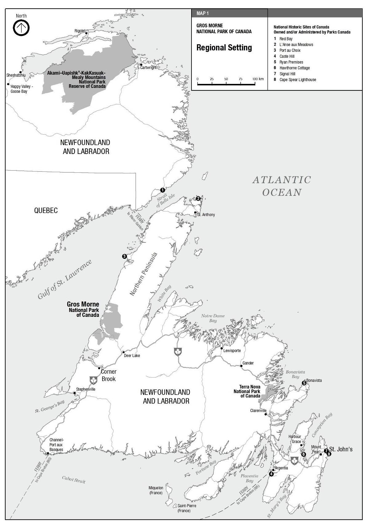 A map showing the regional setting of Gros Morne National Park