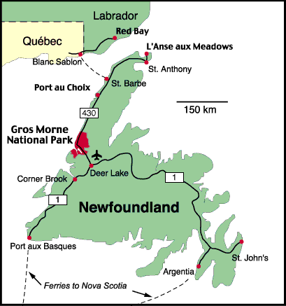 Map of the island of Newfoundland
