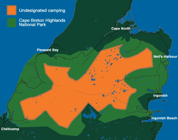 Undesignated Camping in Cape Breton Highlands National Park - Map