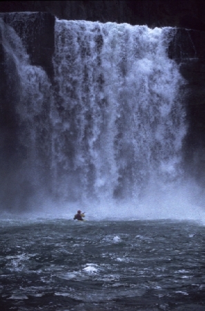 Kayaker below La Roncière Falls