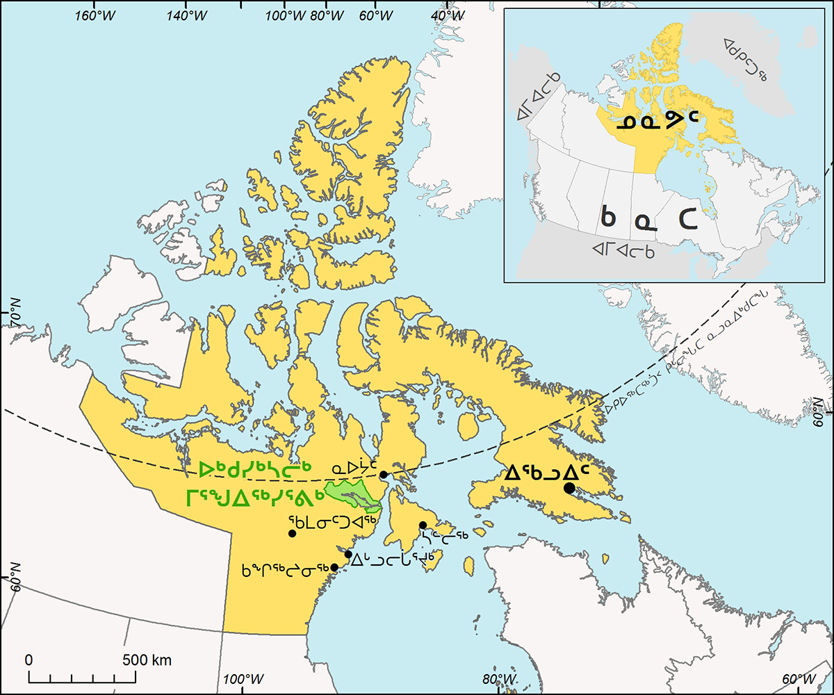 A map showing Ukkusiksalik National Park, located in Nunavut, in proximity to the communities of Naujaat, Baker Lake, Ranking Inlet, Chesterfield Inlet, Coral Harbour and Iqaluit.