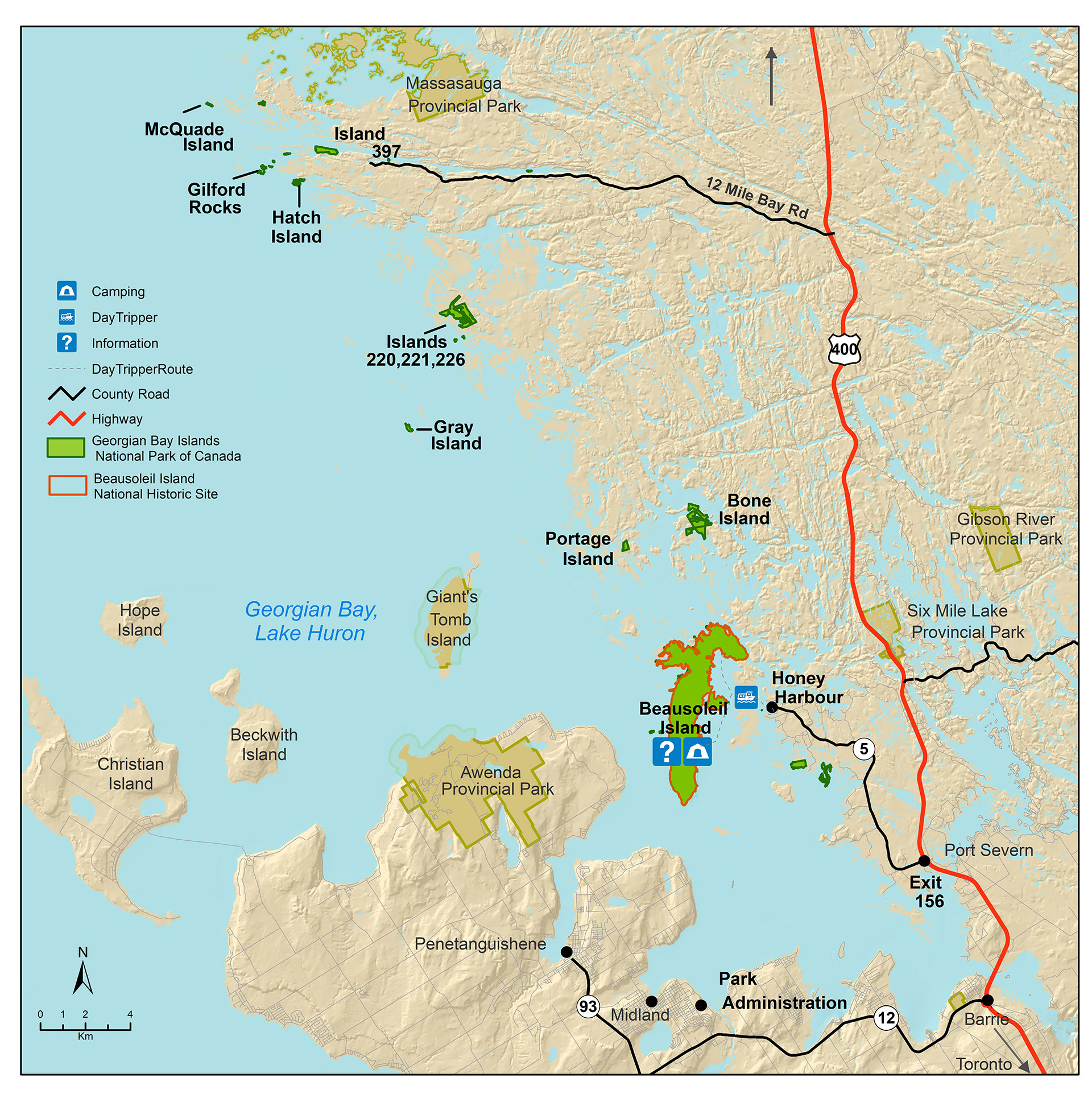 A map of islands in Georgian Bay Islands National Park 