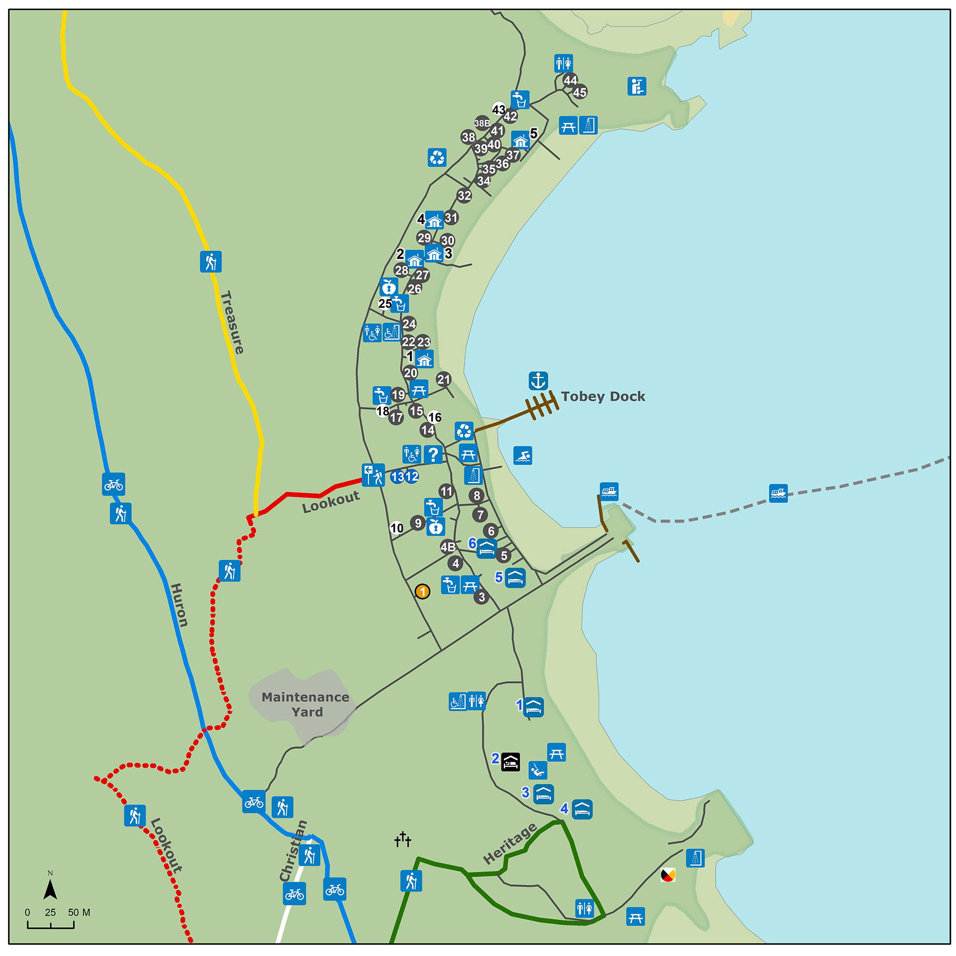 A map of Facilities in Cedar Spring Campground