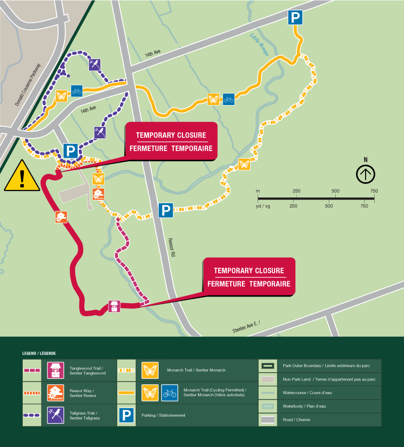 Map of Tanglewood Trail showing closure