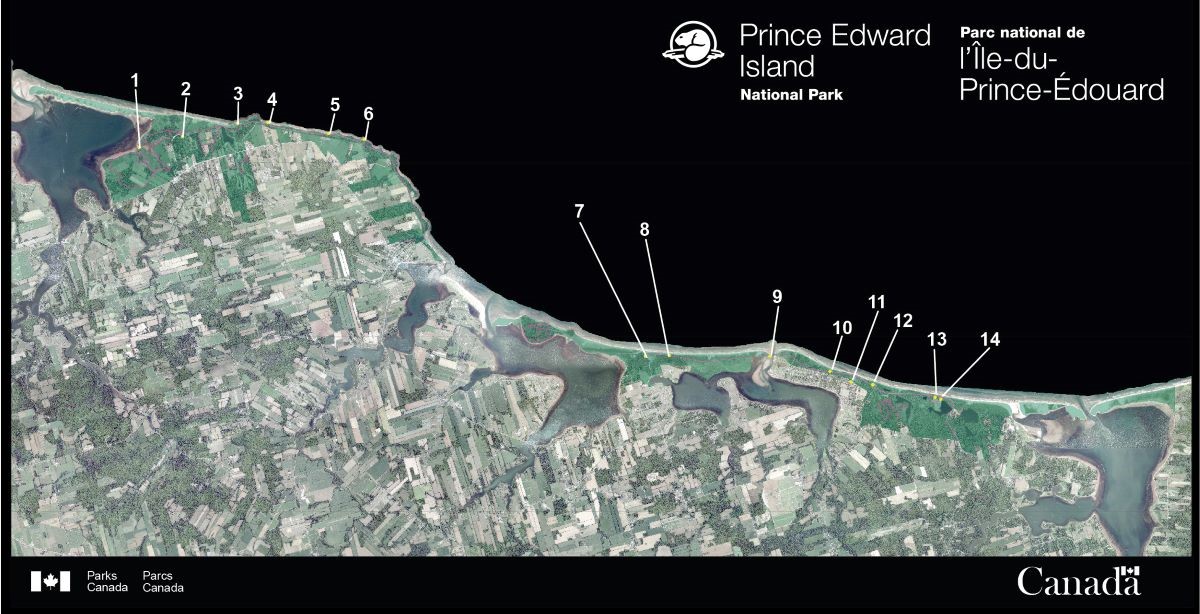 PEI National Park map outlining current and upcoming changes to infrastructure and visitor offer for 2023.