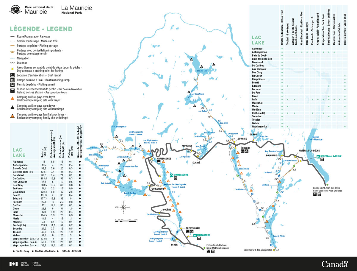 Map of fishing lakes and portages
