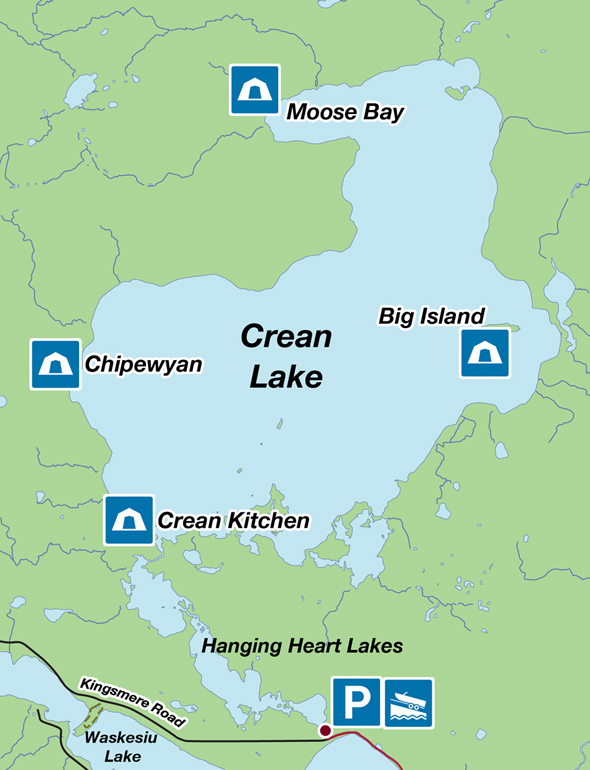 Map of the Crean Lake campgrounds.