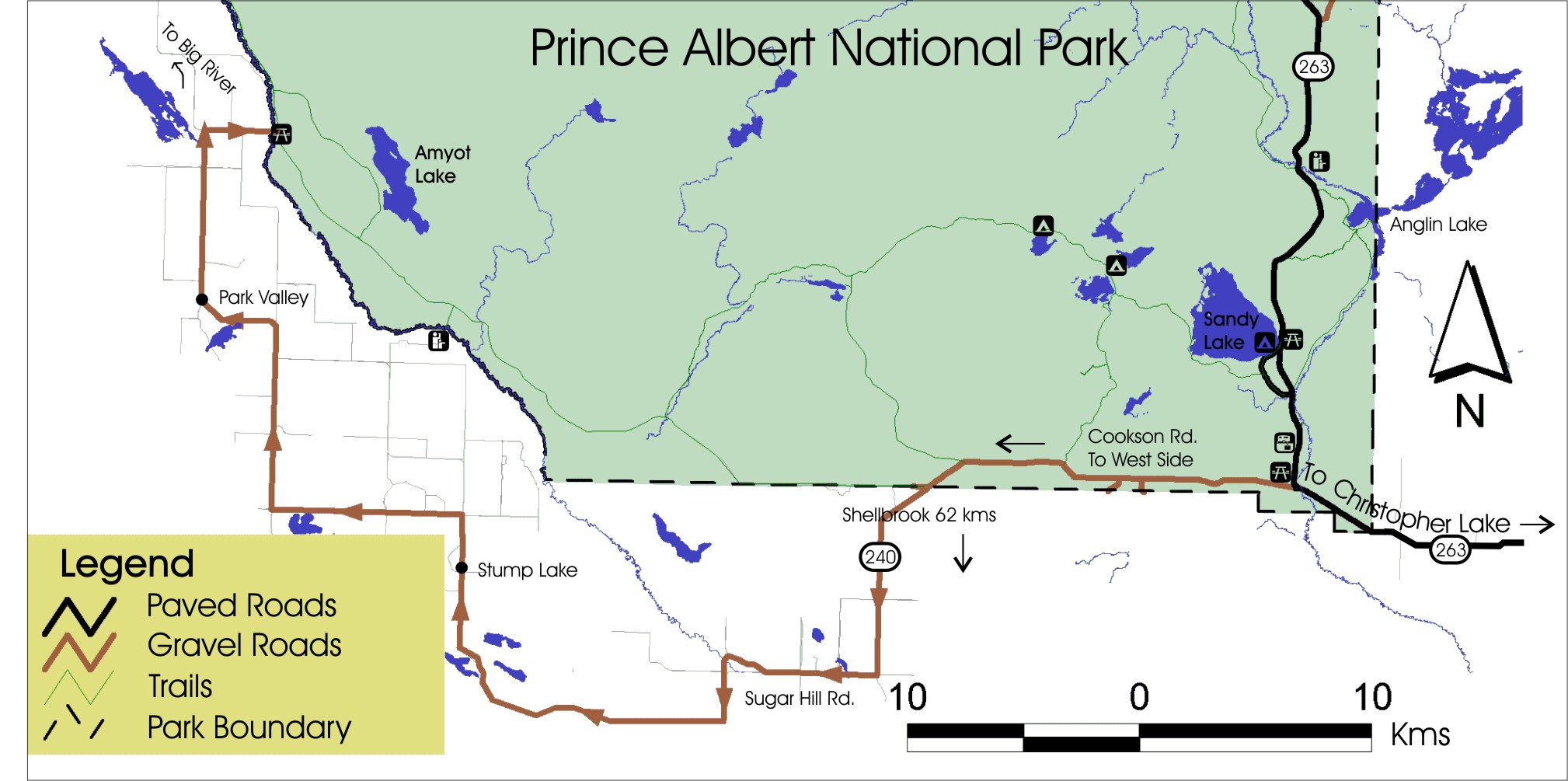 Map of the south end of PANP, showing the route to the west side.