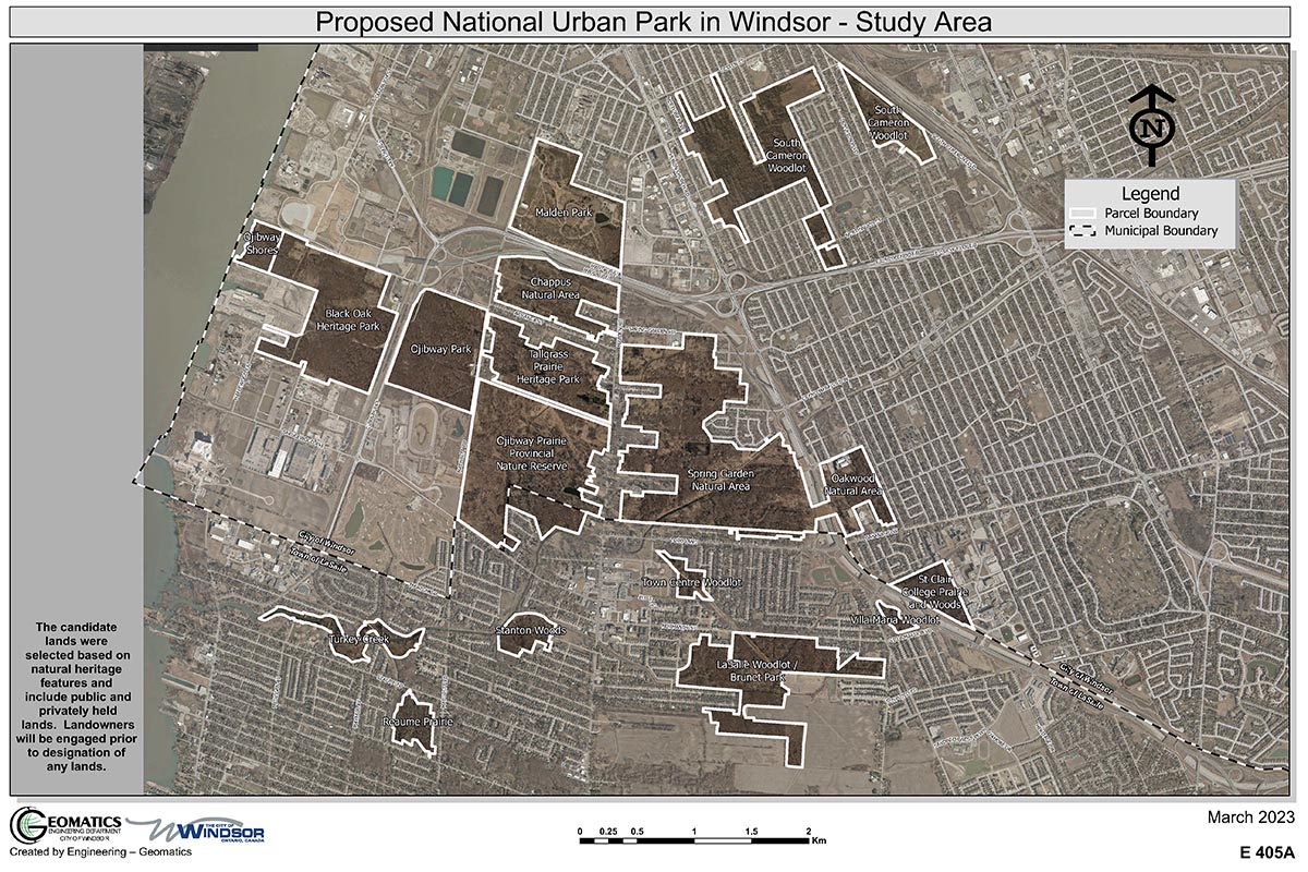 Proposed National Urban Park in Windsor – Study Area, text version follows