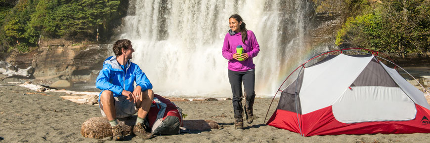 Tsusiat Falls is just one of many spectacular camp locations for hikers on the West Coast Trail. 