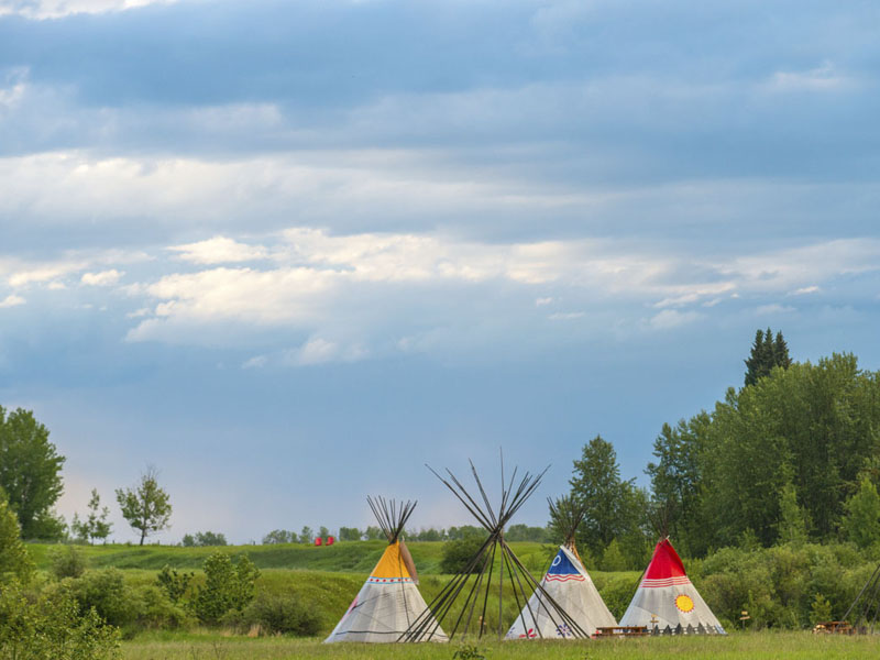 Tipi camping area at Rocky Mountain House National Historic Site.