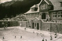 Banff Upper Hot Springs pool and bathers circa 1932