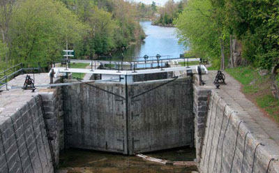 The lower lock at Kingston Mills is the final lock on the Rideau Canal