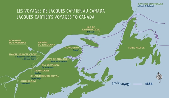 Carte du 1er voyage de Cartier 1534
